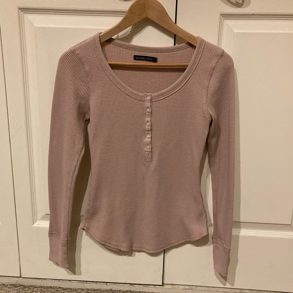 Abercrombie & Fitch Pink Button Up Henley Long Sleeve Waffle Knit Top Size Small